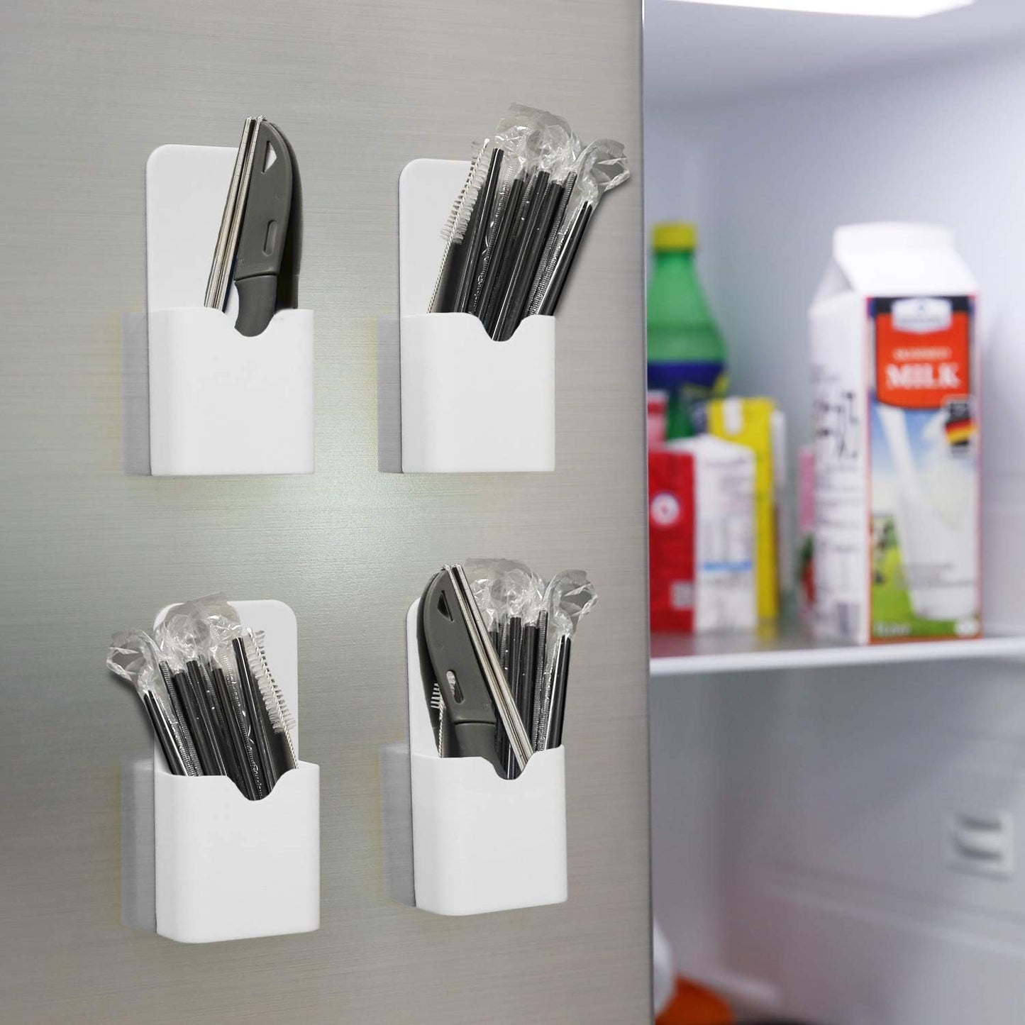 MoKo Magnetic Pen Holder, Pencil Accessories Whiteboard Organizer, White | Magnetic dry erase marker holder has two compartments and an ABS body for whiteboards, refrigerators and lockers.