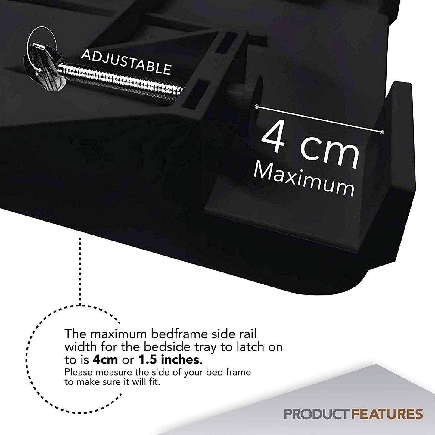 Modern Innovations Bedside Shelf for Bed, College Dorm Room, Bunk Bed Shelf/Caddy for Top Bunk, Clip On Nightstand Tray with Cord and Cup Holder for Table Storage (Black)