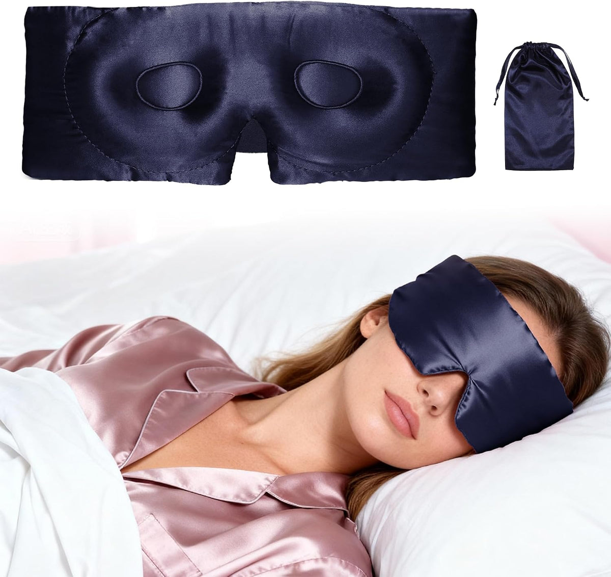 VOCOSTE 3D Pure Silk Sleep Mask with Travel Pouch, Black