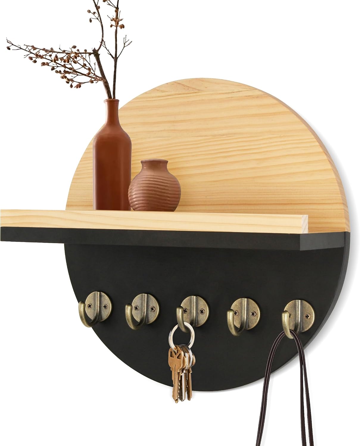 Gurfuy Key Holder for Wall with Shelf - Wood Mail Organizer and Rack with Shelf Hooks Wall Mounted for Entryway Decor Magazines Letter Storage Farmhouse Living Room Bedroom Doorway Green
