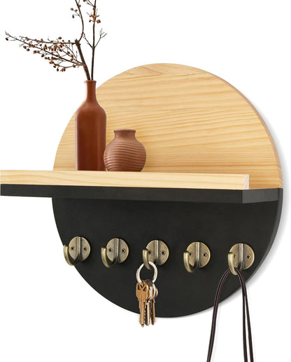 Gurfuy Key Holder for Wall with Shelf - Wood Mail Organizer and Rack with Shelf Hooks Wall Mounted for Entryway Decor Magazines Letter Storage Farmhouse Living Room Bedroom Doorway Green