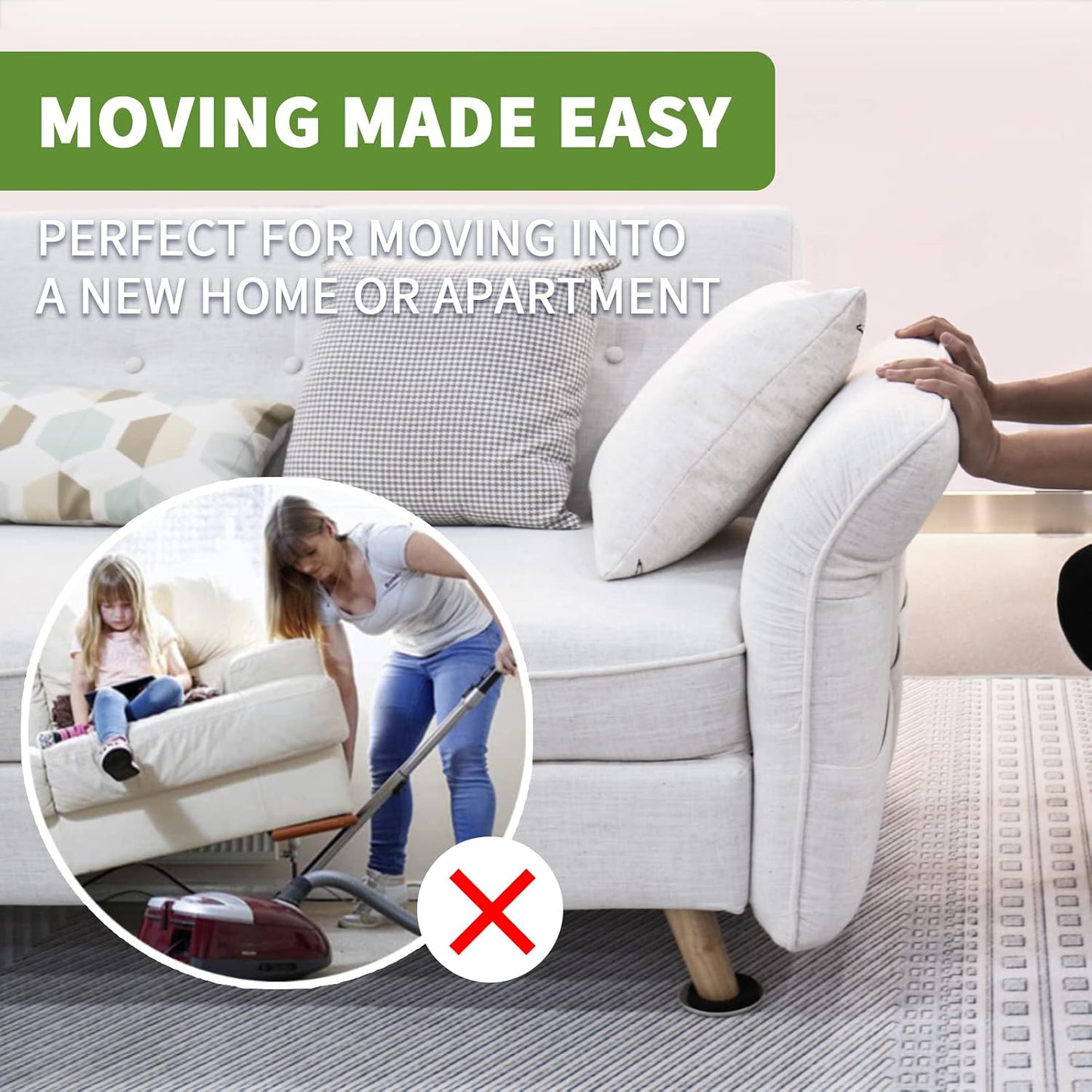 Furniture Sliders for Carpet 8 PCS - 3 1/2" Beige | Furniture Moving Sliders, Chair Leg Floor Protectors, Carpet Sliders for Furniture - Move Your Furniture Easily & Safely
