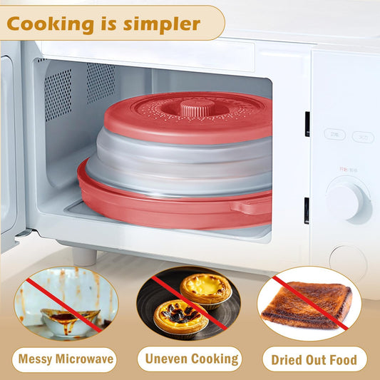 Microwave Splatter Cover with Anti-Scald Tray, 10.7" Collapsible - Red
