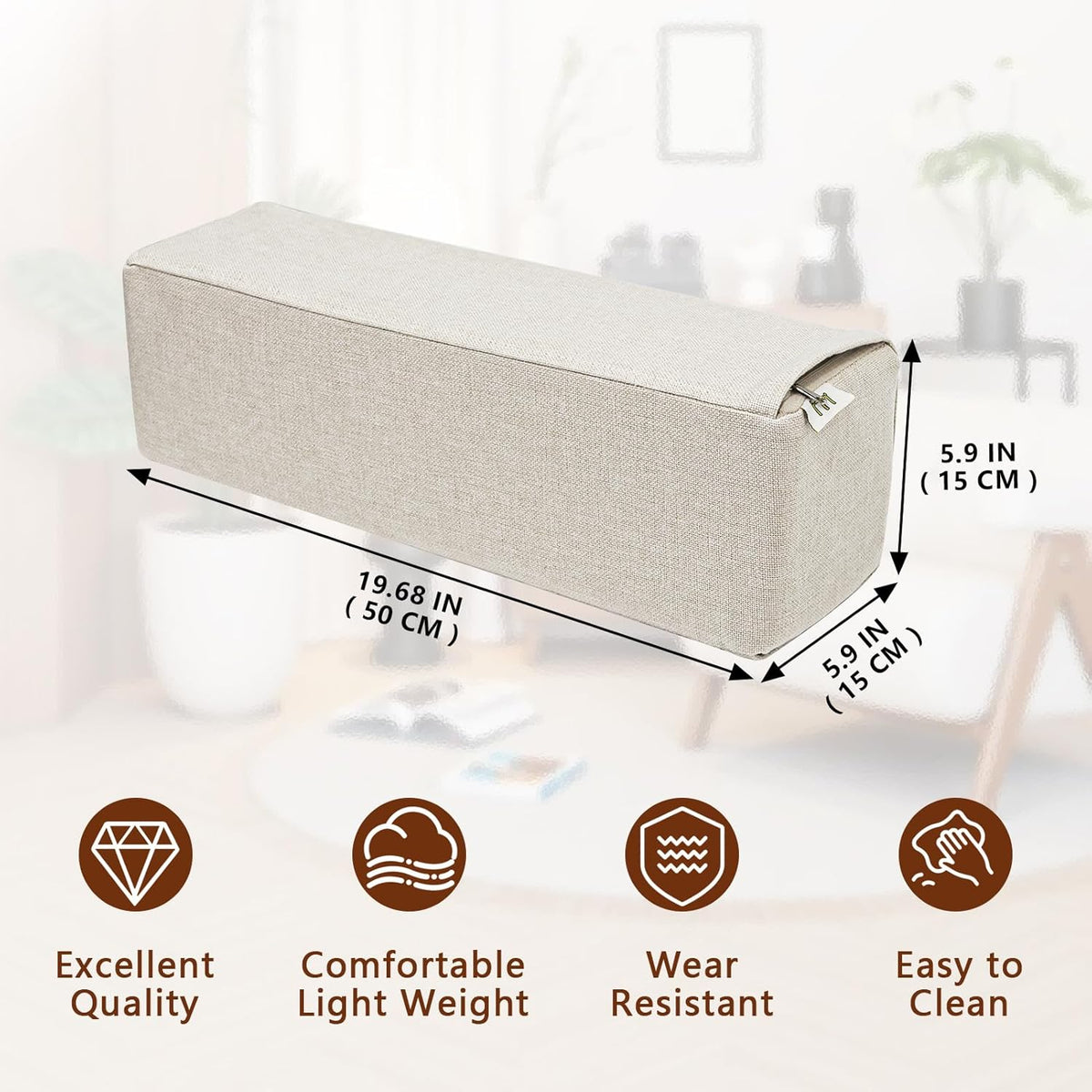 2 Pack Couch Arm Rest Pillow, 6''x6''x20'' Faux Leather Waterproof Cover, High Density Foam Armrest Cushion, Removable & Washable Elbow Support for Sofa, Bed, and Armchair (Medium Grey)