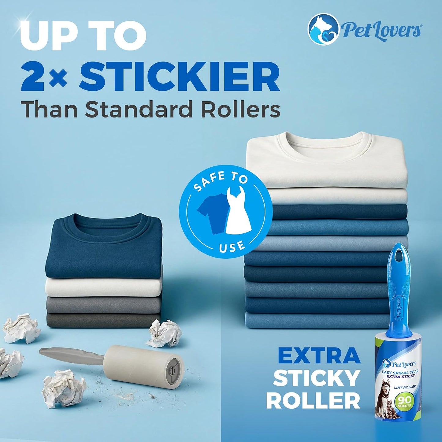 PetLovers Extra Sticky Lint Roller Mega Value Set 450 Sheets for Pet Hair Removal and Clothes, Dog and Cat Lint Remover 5 Pack