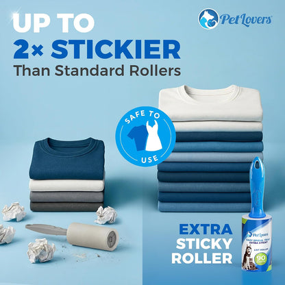 PetLovers Extra Sticky Lint Roller Mega Value Set 450 Sheets for Pet Hair Removal and Clothes, Dog and Cat Lint Remover 5 Pack