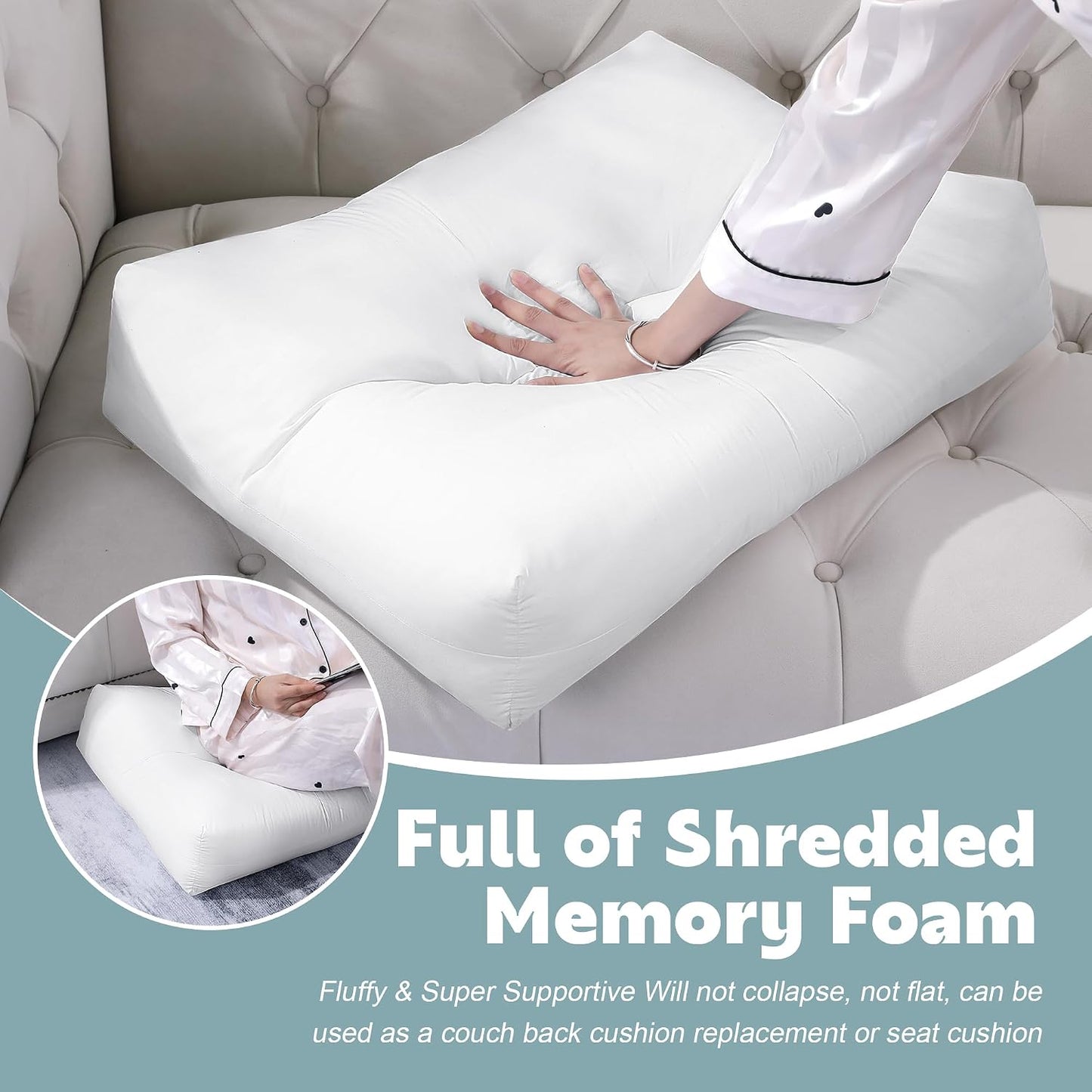 HOMBYS Shredded Foam Sofa Back Cushions, Supportive Back Cushion Replacement for Couch, Stuffing Filling Lumbar Support Pillow for Couch, Bed, Floor, (27.5"x18"x5")
