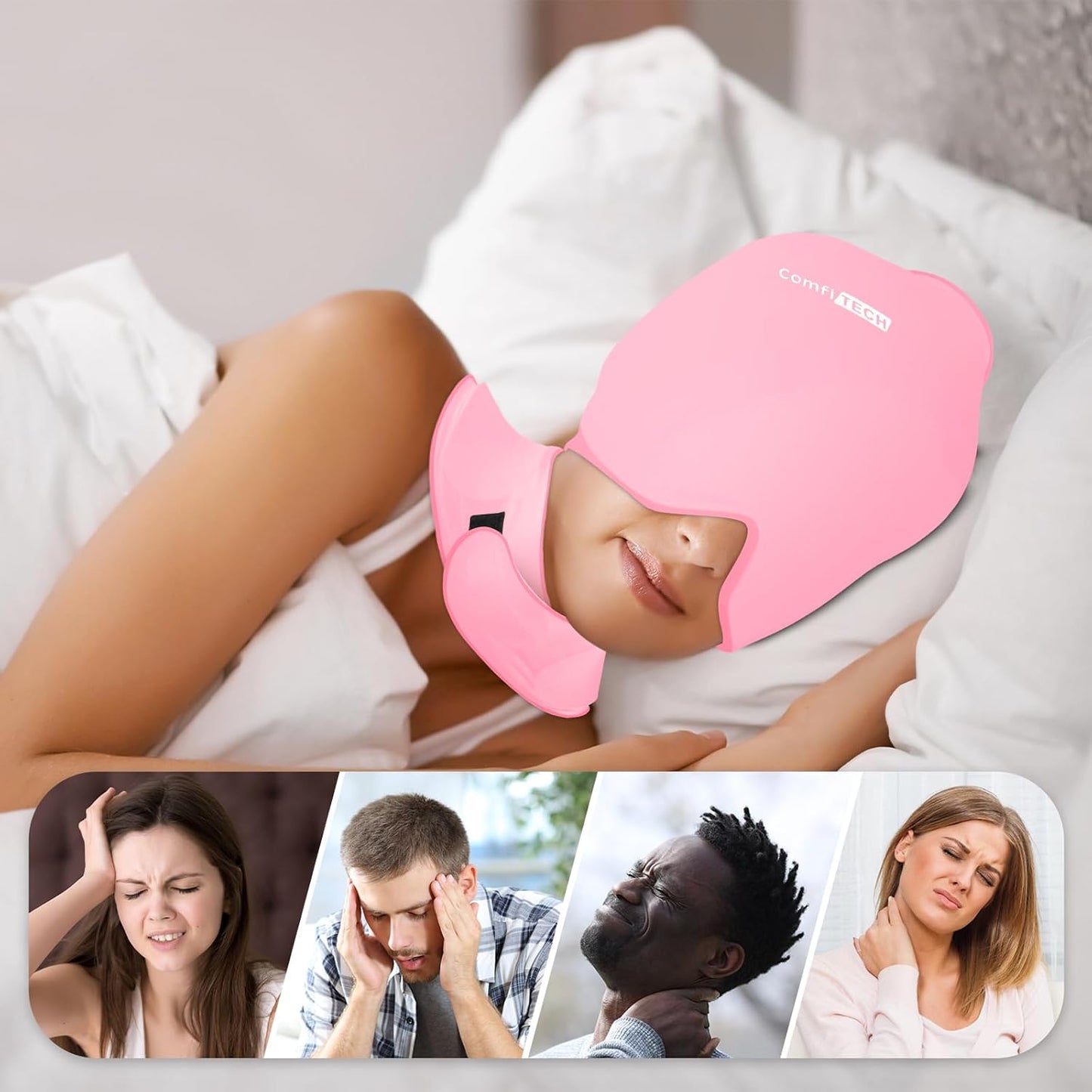 ComfiTECH Cold Cap and Neck Ice Pack Wrap Gel Combo, Care Package for Head and Cervical, Medium | Flexible after Frozen, Cold Cap & Cervical Cold Pack, Relieve Head & Eye, Stiff Neck, Office Tension, Sports Soreness