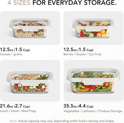 Glass Produce Storage Containers for Fridge, 2-Pack – Airtight Fruit & Vegetable Containers with Removable Colanders, Flexible Silicone Lids,LeakProof, BPA-Free Borosilicate Glass