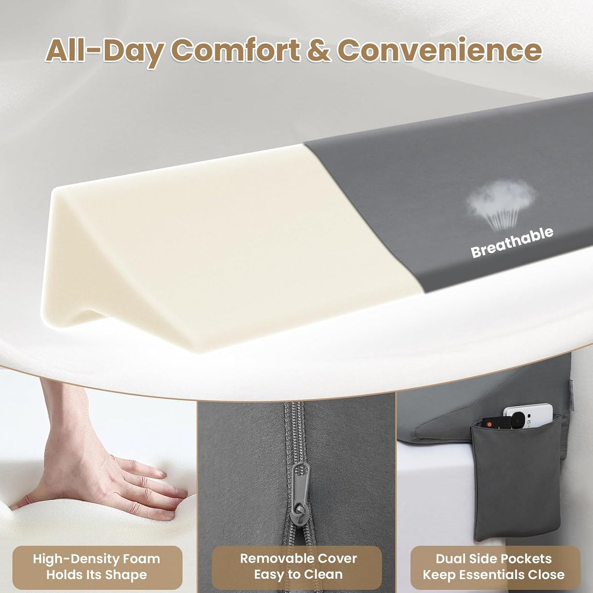 Vekkia Bed Wedge Pillow for Headboard Gap,Bed Gap Filler(0-6") King
