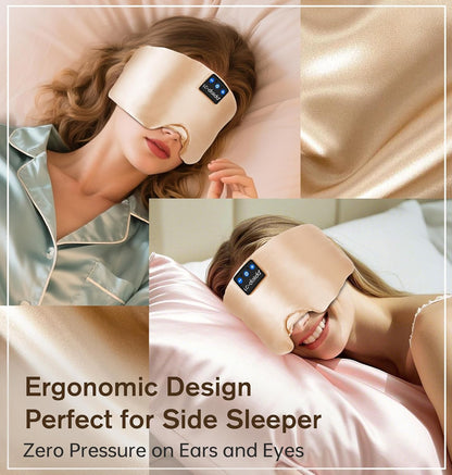 LC-dolida 3D Silk Bluetooth Sleep Mask, Mulberry Silk Sleep Mask with Bluetooth Headphones, Bluetooth Eye Sleep Mask for Side Sleepers, Total Blackout Bluetooth Eye Mask for Women Men, Black