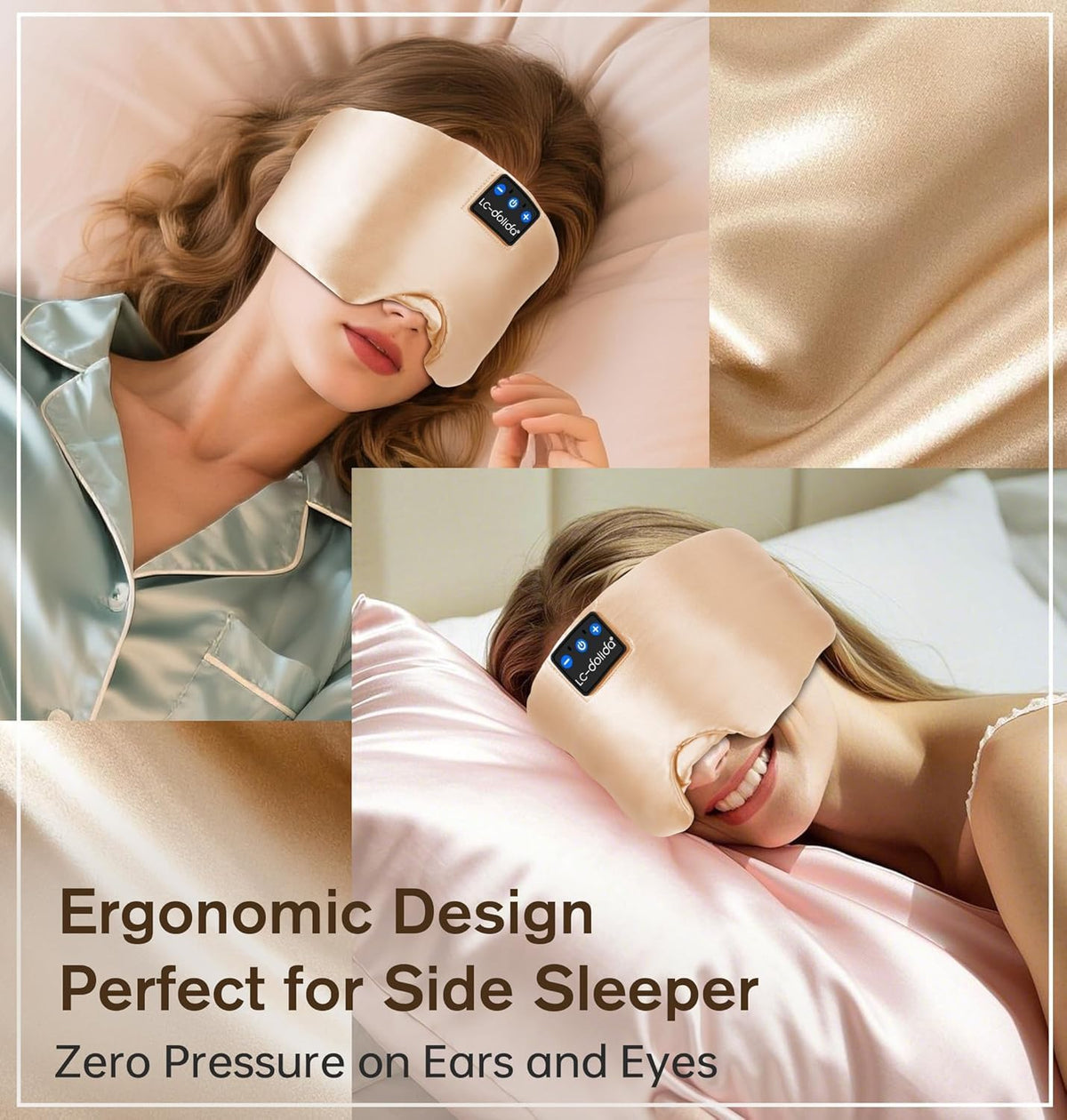 LC-dolida Luxurious Silk Soft Sleep Mask, Sleep Headphones with Bluetooth 5.4 for Side Sleeper, Total Blackout Eye Sleeping Mask for Women and Men, Ideal Gift for Restful Sleep, Travel(Black)