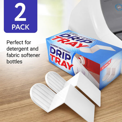 IMPRESA Laundry Detergent Cup Holder & Laundry Drip Catcher - 2-Pack, White Plastic - Slides Under Tub for Universal Detergent Drip Tray & Spill Prevention