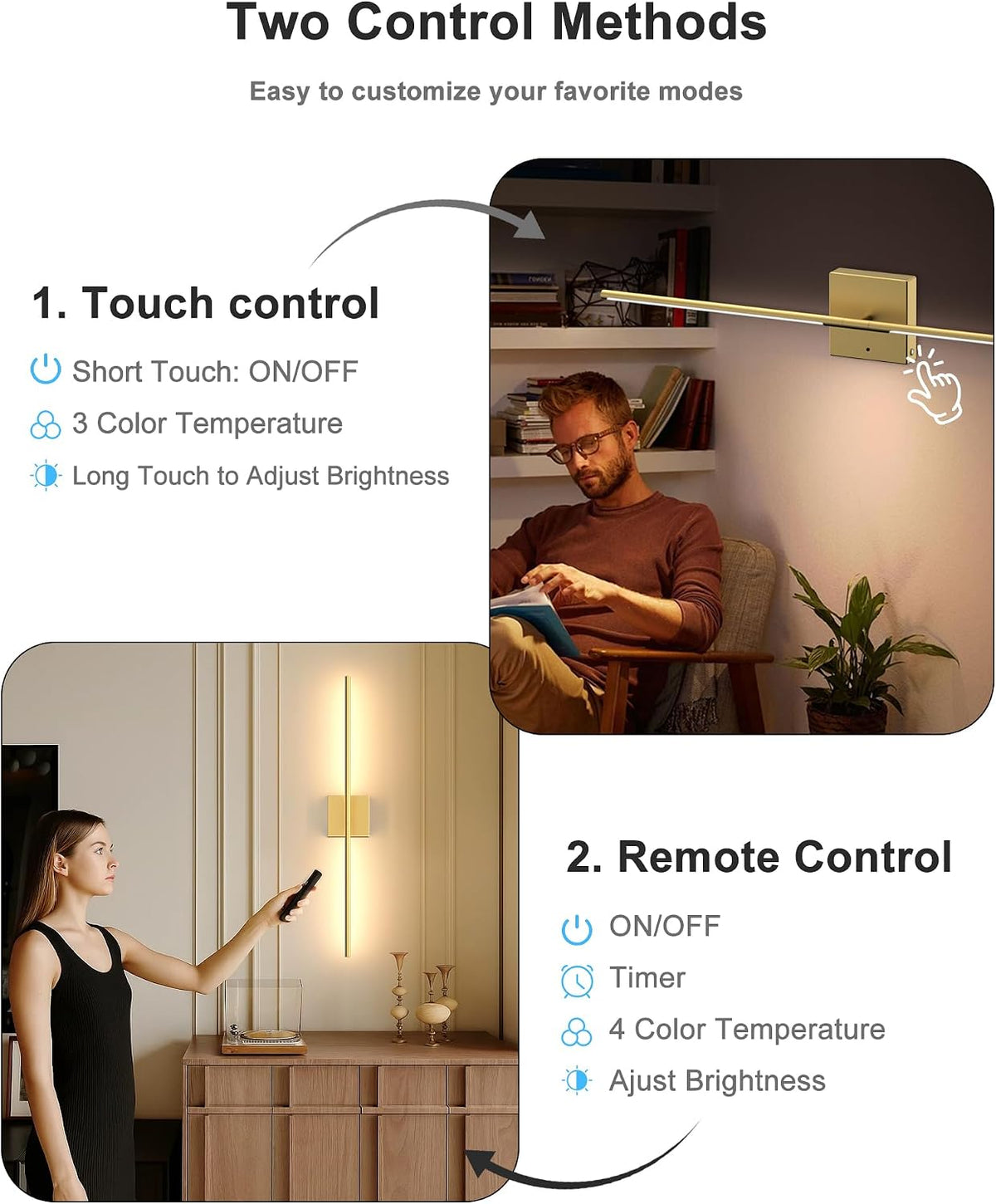 iThird Battery Operated Wall Sconces Set of 2: 10000mAh Rechargeable Wireless Wall Lights, 360° Rotatable Magnetic Wall Lamp, 4CCT Dimmable LED Wall Lighting for Bedroom Living Room Hallway, 31.7in