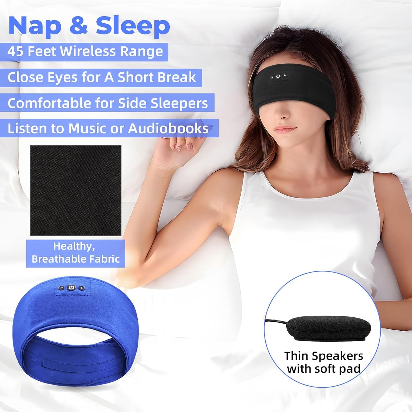 2-Pack Sleep Headphones Headband with Adjustable Hook and Loop, Bluetooth Headband Headphones for Sleeping Workout Running Yoga Gift