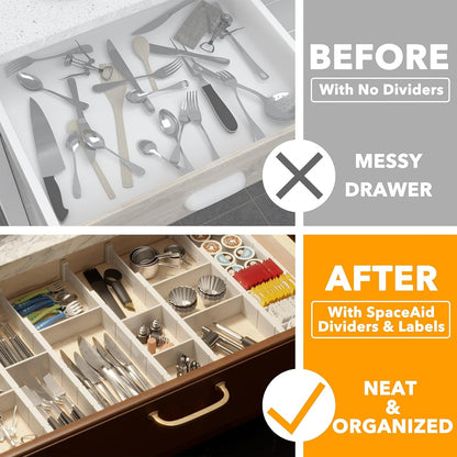 SpaceAid Bamboo Drawer Dividers with Inserts and Labels, Kitchen Adjustable Drawer Organizers, Expandable Organization for Home, Office, Dressers, 4 Dividers with 9 Inserts (17"-22" Natural)