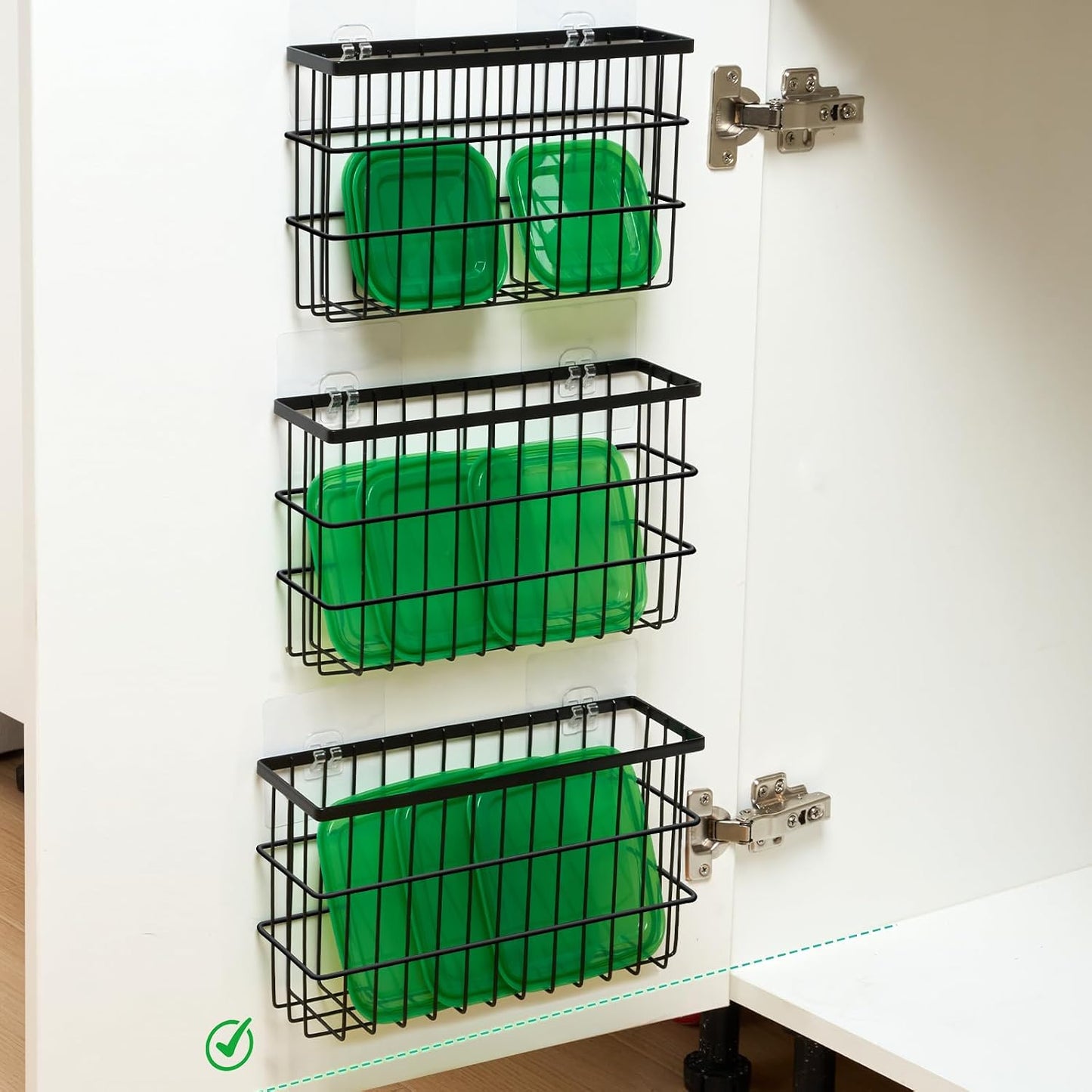 Sinnsally 2 Pack Cabinet Door Organizer,Self Adhesive Lid Organizers Inside Cabinet Storage Boxes,Hanging Storage Basket Organizer Wall Mounted Pantry Caddy Cup Holder for Kitchen,Fridge,Bathroom