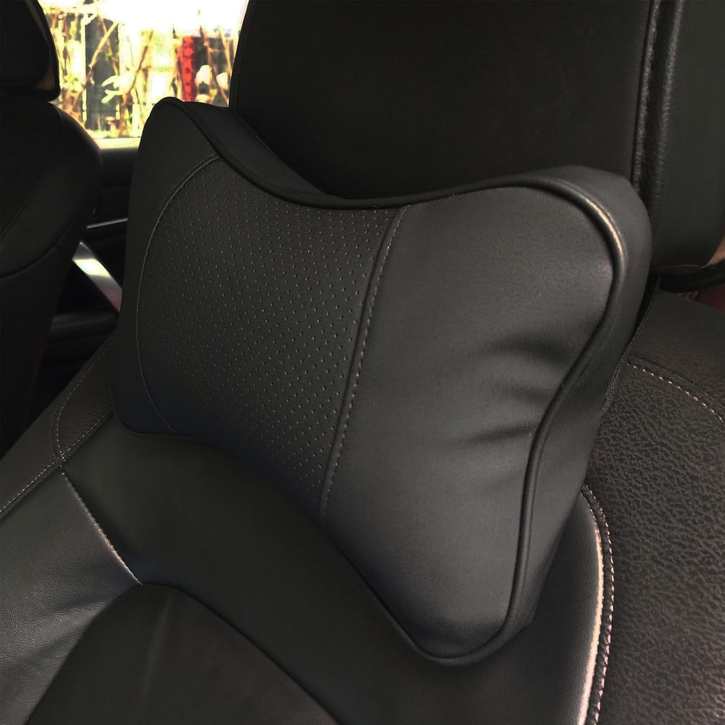 2 Packs Car Neck Pillows, Dual-Side PU Leather Car Headrest with Fiber Filling, Universal Soft Neck Support Pillow for Car, Home & Office (Black)