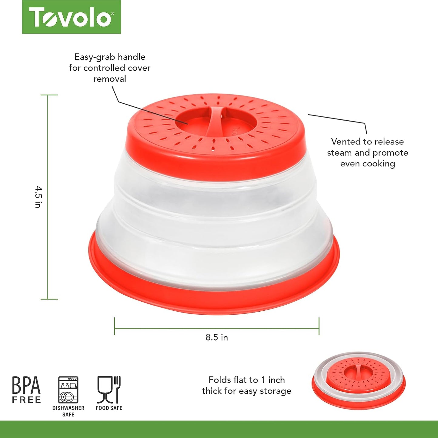 Tovolo Microwave Splatter Cover for Food, Large (Charcoal) - Collapsible & Vented Silicone Splatter Guard Lid - Microwave Plate & Dish Cover with Handle - BPA-Free Kitchen Gadget for Meal Prep