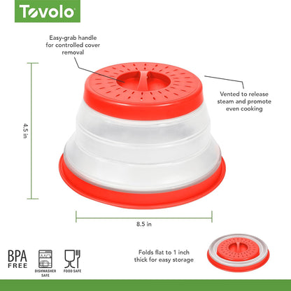 Tovolo Microwave Splatter Cover for Food, Large (Charcoal) - Collapsible & Vented Silicone Splatter Guard Lid - Microwave Plate & Dish Cover with Handle - BPA-Free Kitchen Gadget for Meal Prep