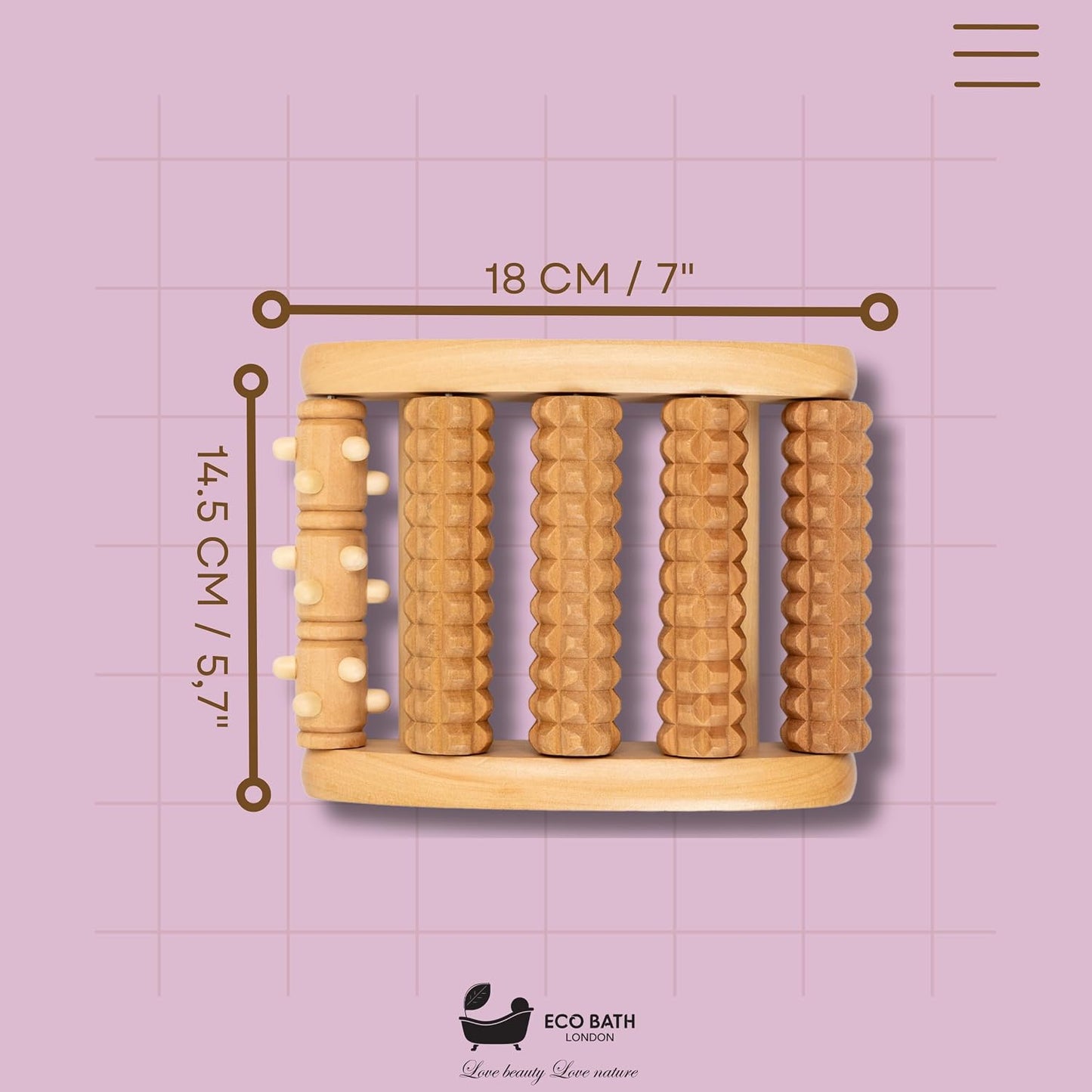 Eco Bath London Reflexology Foot Roller - Wooden Foot Massager for Plantar Fasciitis and Foot Pain Relief, Massage Roller for Improved Circulation