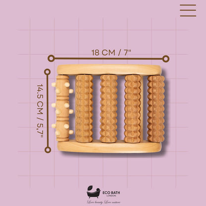 Eco Bath London Reflexology Foot Roller - Wooden Foot Massager for Plantar Fasciitis and Foot Pain Relief, Massage Roller for Improved Circulation