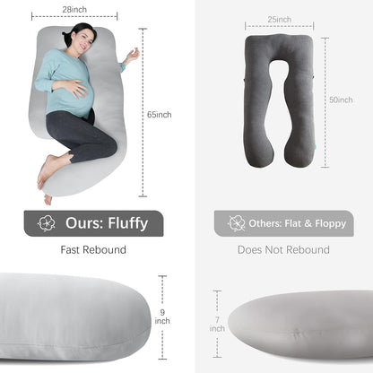 MOON PARK Pregnancy Pillows for Sleeping - 57 Inch U Shaped Full Body Maternity Pillow with Removable Cover - Support for Back, Legs, Belly, Hips - Pregnancy Pillow for Women - Grey