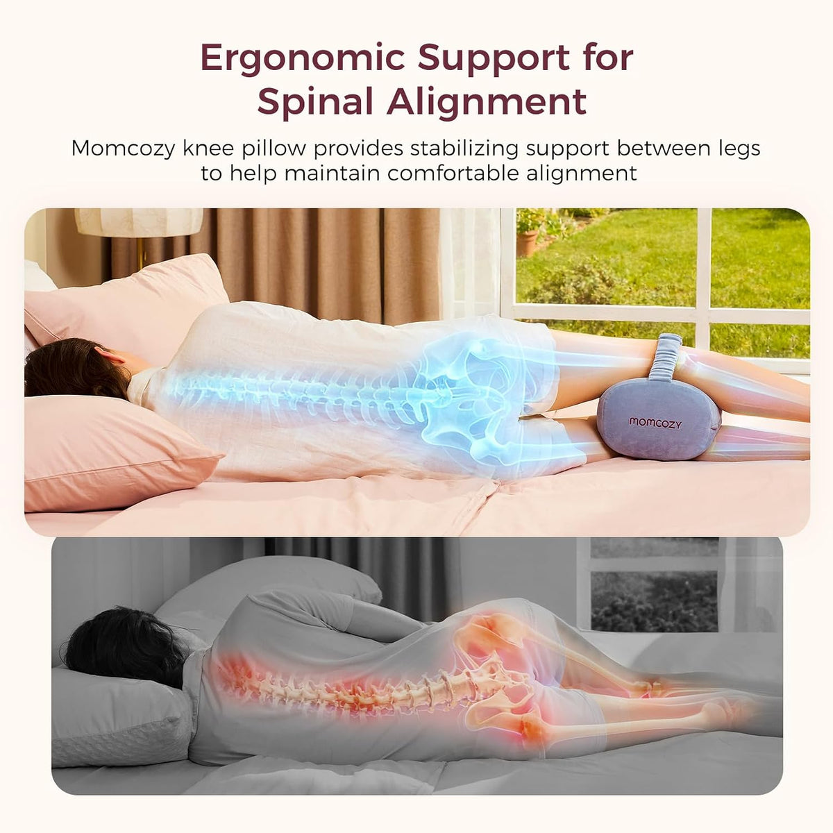 Momcozy Knee Pillow for Side Sleepers, Soft Memory Foam & Pinch-Free Design