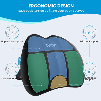 QUTOOL Lumbar Support for Office Chair Pressure Relief Improve Posture | Ergonomic Lower Back Support Pillow with Adjustable Straps,High-Density Memory Foam,Washable Cover,Long Sitting Comfort
