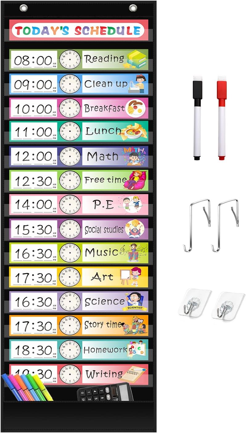 REGELETO X-Large Visual Schedule Chart for Students Chore with 92 Pieces Behavior Cards, Visual Behavioral Routine Chart for Students, Daily Schedule Board Learning Planners for Home School (X-Large)