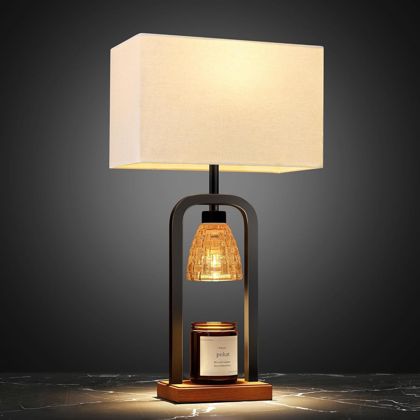 PoKat Gold Table Lamp Candle Warmer, Candle Warmer Lamp with Timer Dimmer, Wax Light Warming Table Lamp for Jar Candles, Modern Bedside Lamp for House Warming Home Decor Living Room, Bulb Included