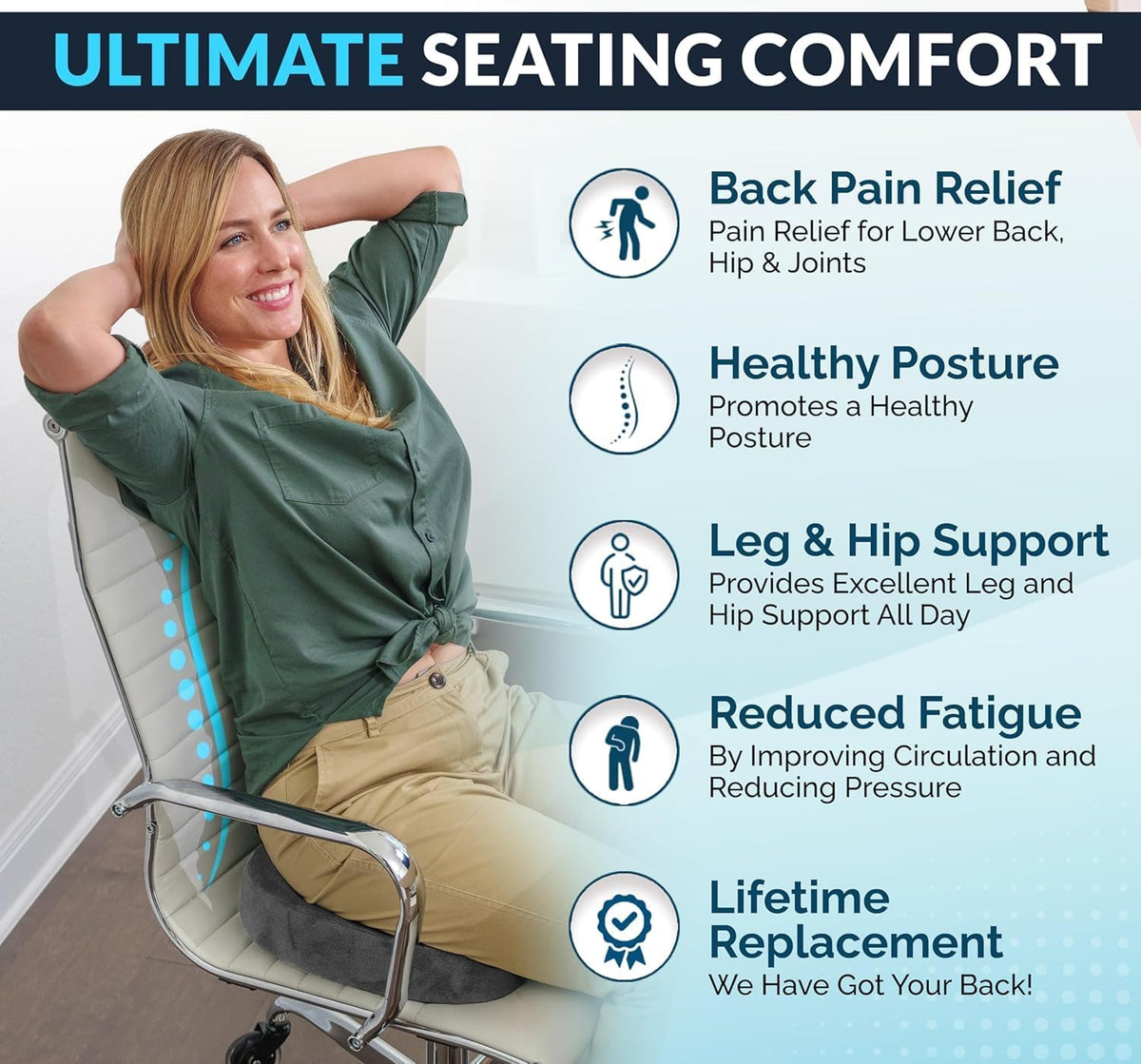 ComfiLife Doctor Recommended Seat Cushion - Premium Gel & Memory Foam Office Chair, Car Seat, Lifting Cushion - Chair Cushions for Back & Sciatica Relief - Seat Cushions for Office & Desk (Black)