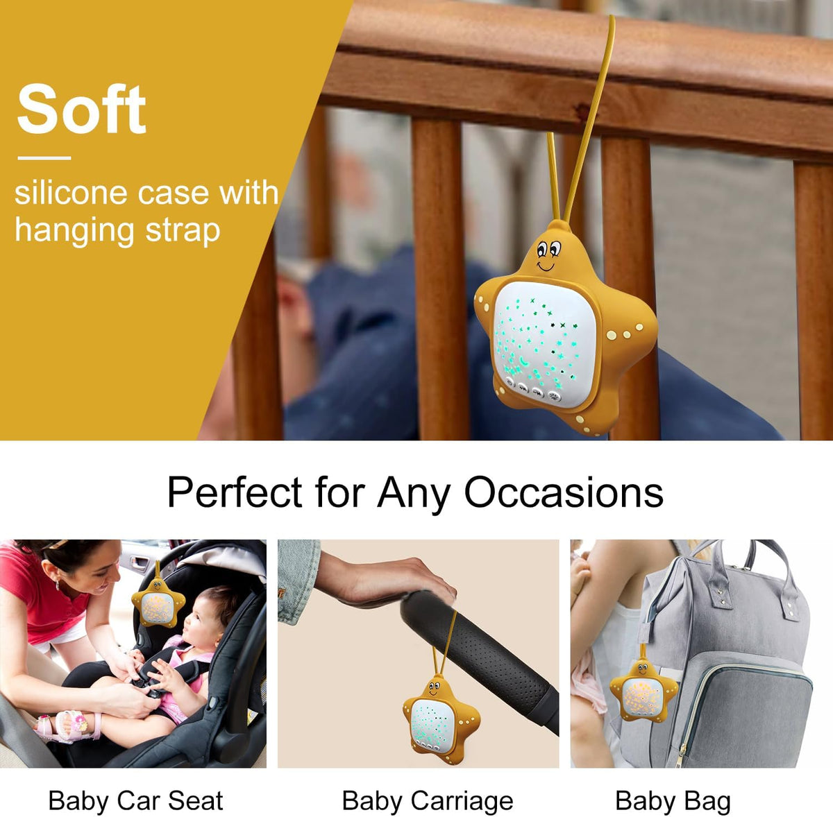 Portable White Noise Sleep Soother Baby Sound Machine with Star Projector