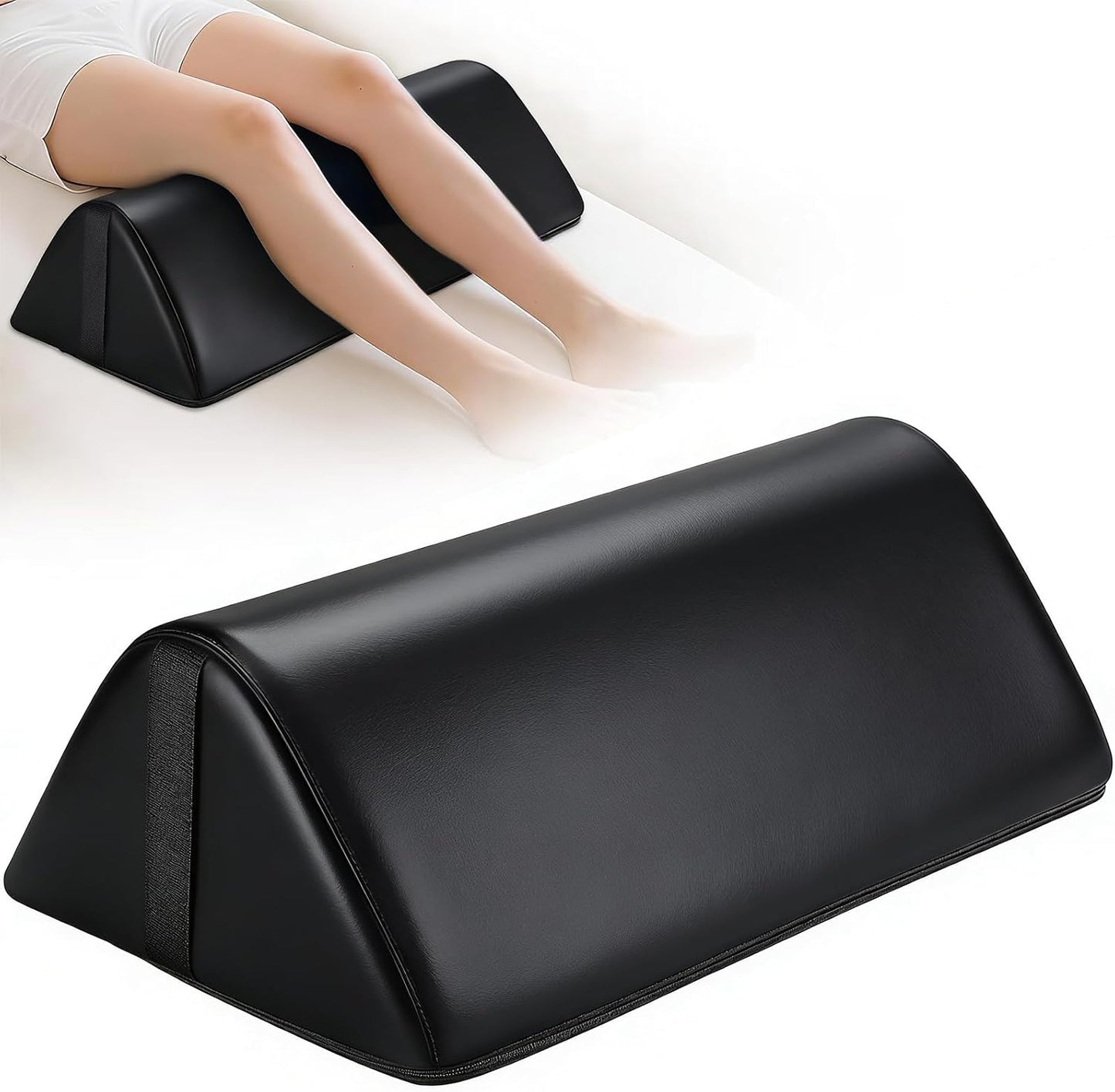 Knee Wedge Pillow for Legs, 20 x 12 x 7 inch Under Knee Elevated Pillow for Sleeping on Back Triangle Pillow for Legs with Strap Handle, Under Ankles Pain Relief Leg Pillow Bolster for Massage Table