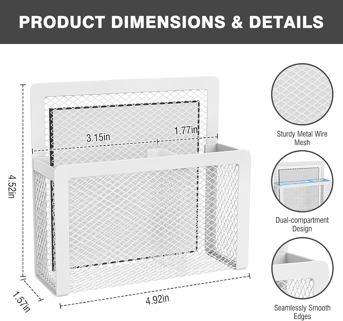 MoKo Magnetic Pen Holder, 2-Pack Mesh Organizer, Black | Magnetic marker holder has two compartments and an iron mesh body for refrigerators, whiteboards and cabinets.