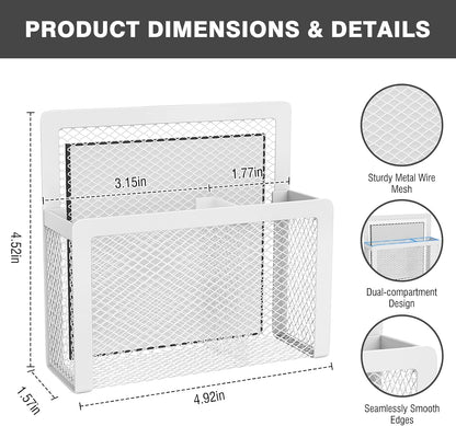 MoKo Magnetic Pen Holder, 2-Pack Mesh Organizer, Black | Magnetic marker holder has two compartments and an iron mesh body for refrigerators, whiteboards and cabinets.