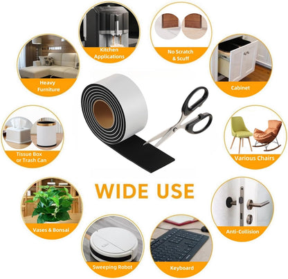 Felt Strips with Adhesive Backing Heavy Duty Cuttable Felt Tape Roll Furniture Pads for Chair Legs - Protecting Hardwood Floors, Chair Wall Protector (Black, 80 x 0.5 x 0.14 Inch)