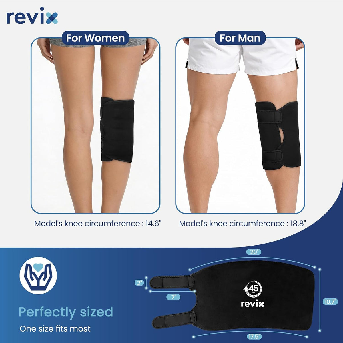 REVIX XXXL Knee Ice Pack Wrap for Meniscus & ACL, 45-Min Cold, 20"×10.7"
