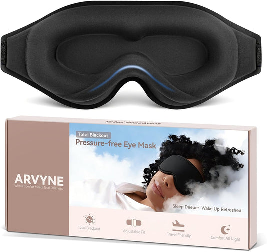 Sleep Mask for Side Sleepers, 100% Blackout 3D Contoured Eye Mask, Black | Zero Pressure Lash-Friendly, Adjustable Light Blocking Travel Mask for Men & Women