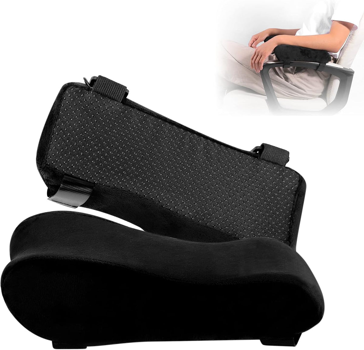 Chair Armrest Pads, Widen & Thicken Ergonomic Chair Arm Pads with Memory Foam for Office Chairs, Gaming Chair - for Elbows and Forearms Pressure Relief (2 Pack)