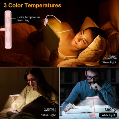 Gritin 19 LED Rechargeable Book Light for Reading in Bed | Eye Caring 3 Color Temps,Stepless Dimming Brightness,Memory Function,90 Hrs Runtime Lightweight Clip on Light for Book Lovers