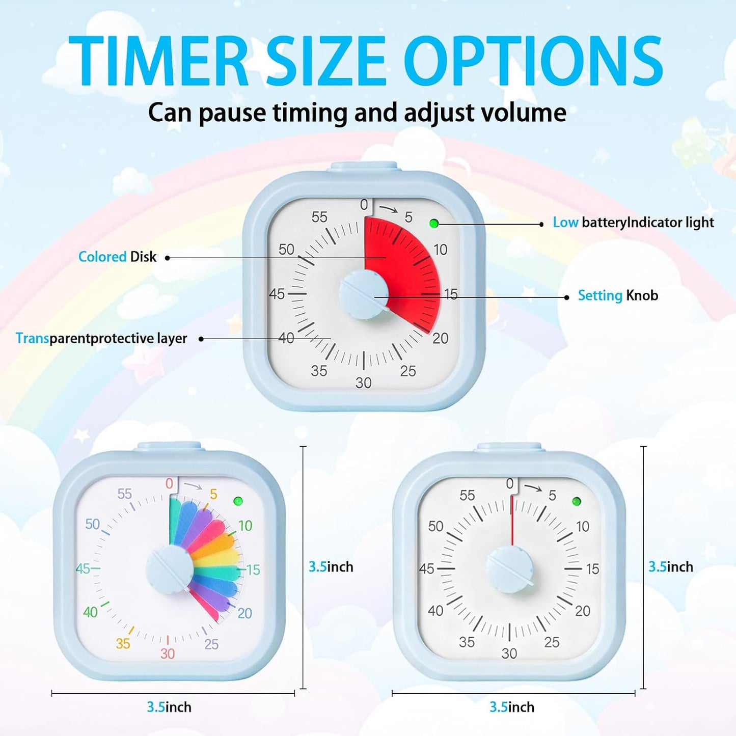 Visual Timer for Kids 60 Minute Countdown Timer Rainbow Disk Desk Timer Clock for Classroom Study Office Kitchen with Silent Operation (Purple)
