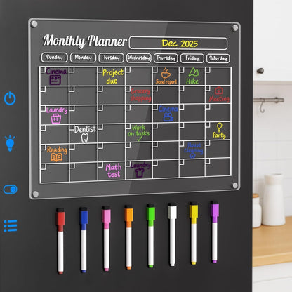 3 Pack Acrylic Calendar for Fridge, Magnetic Calendar for Refrigerator, 16"x12" Dry Erase Whiteboard Fridge Calendar,2026 Clear Monthly Weekly Daily Memo Planning Board with 8 Markers