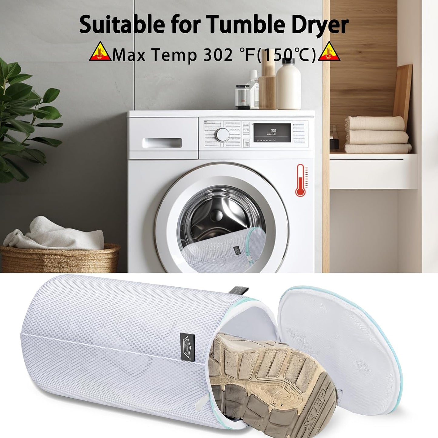 Shoe Washing Machine Bag, Laundry Bag for Sneakers, Orange, 7x15 | Bag to Wash Shoes in Washer and Dryer, for Tennis, Footwear, Trainers, Slippers, Prevent Tangling, Honeycomb Mesh