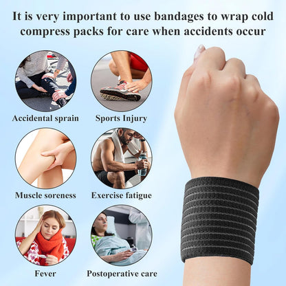 4-Pack Ice Pack Strap,Stretchable- 35.5"x3" Adjustable Hook and Loop Elastic Holder & Resuable Extender Belt for Secure Ice Pack Wrap, Blue