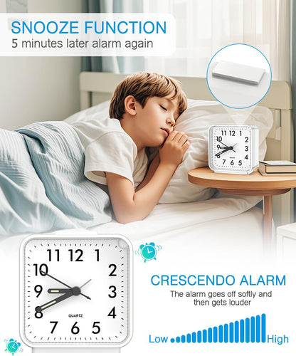 AMIR Analog Silent Non Ticking Small Clock, Travel Analog Alarm Clock