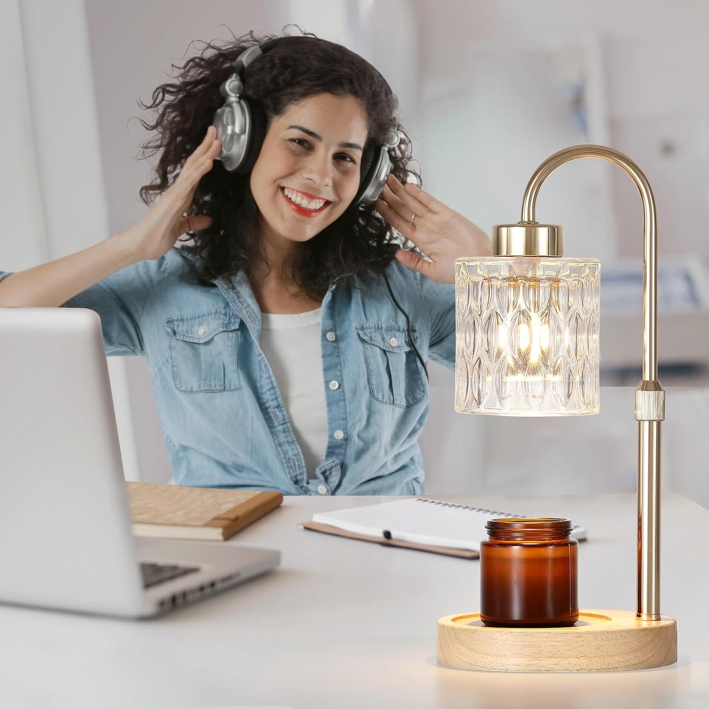 Candle Warmer Lamp with Timer and Dimmer,Electric Gold Light Gifts for Women Melt Wax Warmer Lamp with 2 Bulbs for Candle Jars House Warming New Home Decor Bedroom