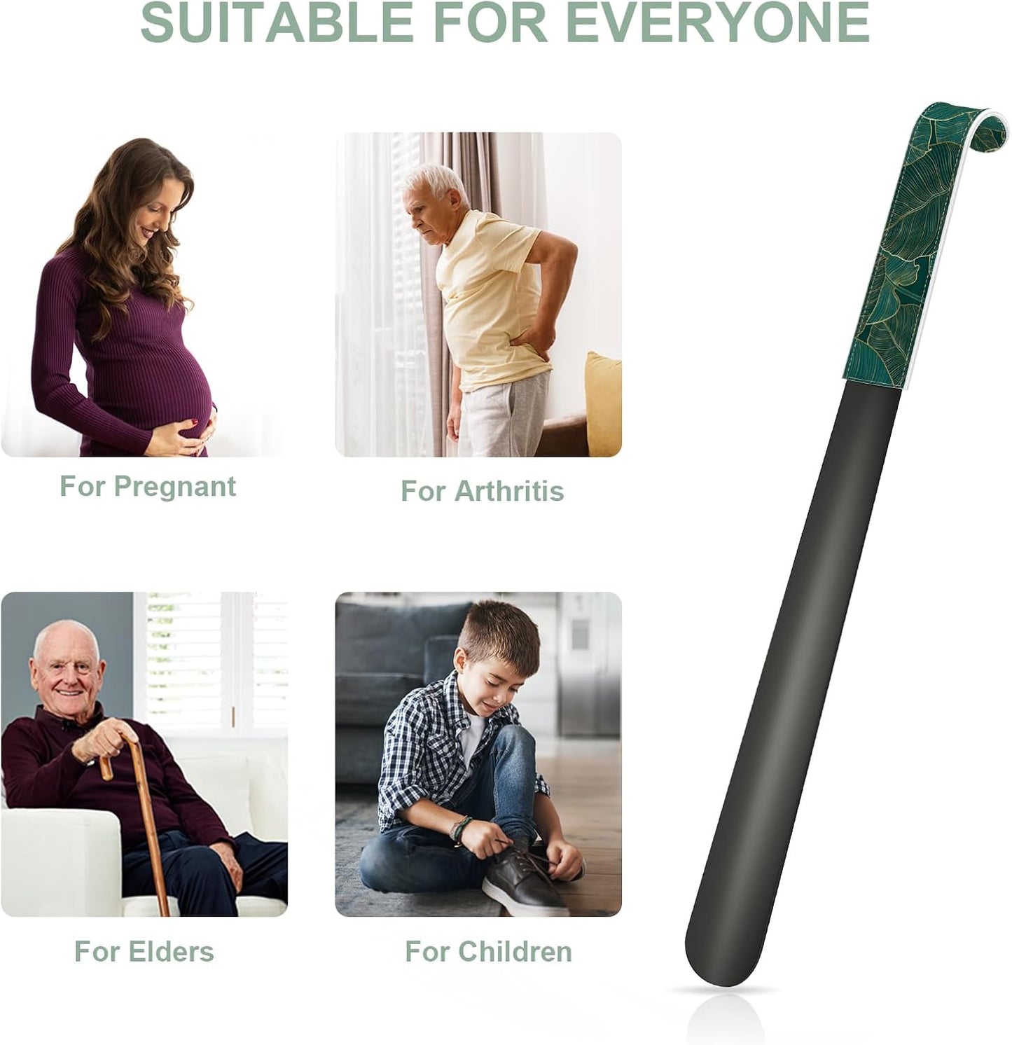16.5 Inch Long Handle Shoe Horn for Seniors Men Women Kids, Metal Shoe Horns for Boots