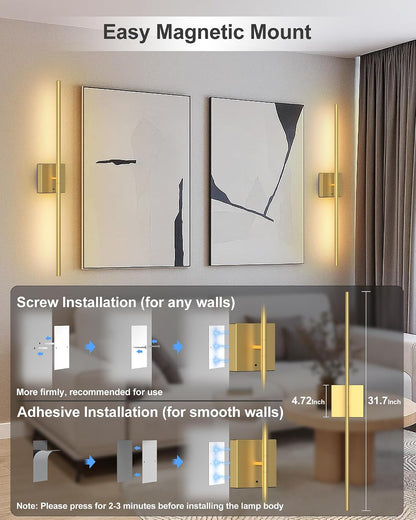 iThird Battery Operated Wall Sconces Set of 2: 10000mAh Rechargeable Wireless Wall Lights, 360° Rotatable Magnetic Wall Lamp, 4CCT Dimmable LED Wall Lighting for Bedroom Living Room Hallway, 31.7in