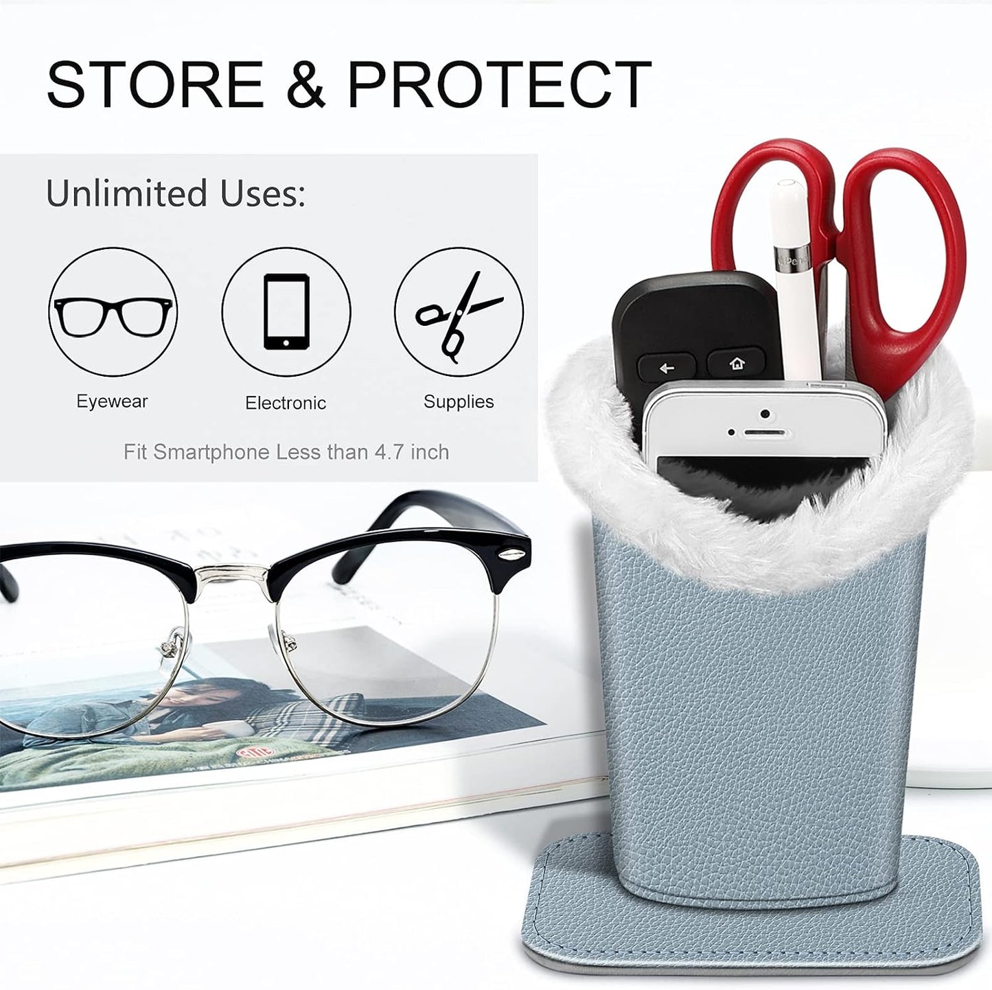 FINTIE Plush Lined Eyeglasses Holder, Glasses Stand Case For Nightstand | Soft Plush Lining, Bedside Eyeglasses Holder, Office Desktop Organizer, Small Item Storage, Anti-Scratch - Colors A